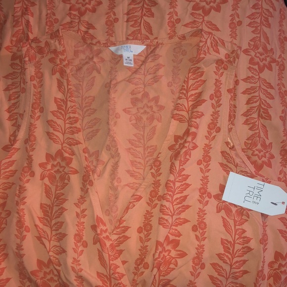 5/$25 NWT Time and Tru Coral Floral Sleeveless Drawstring Dress - Picture 6 of 6